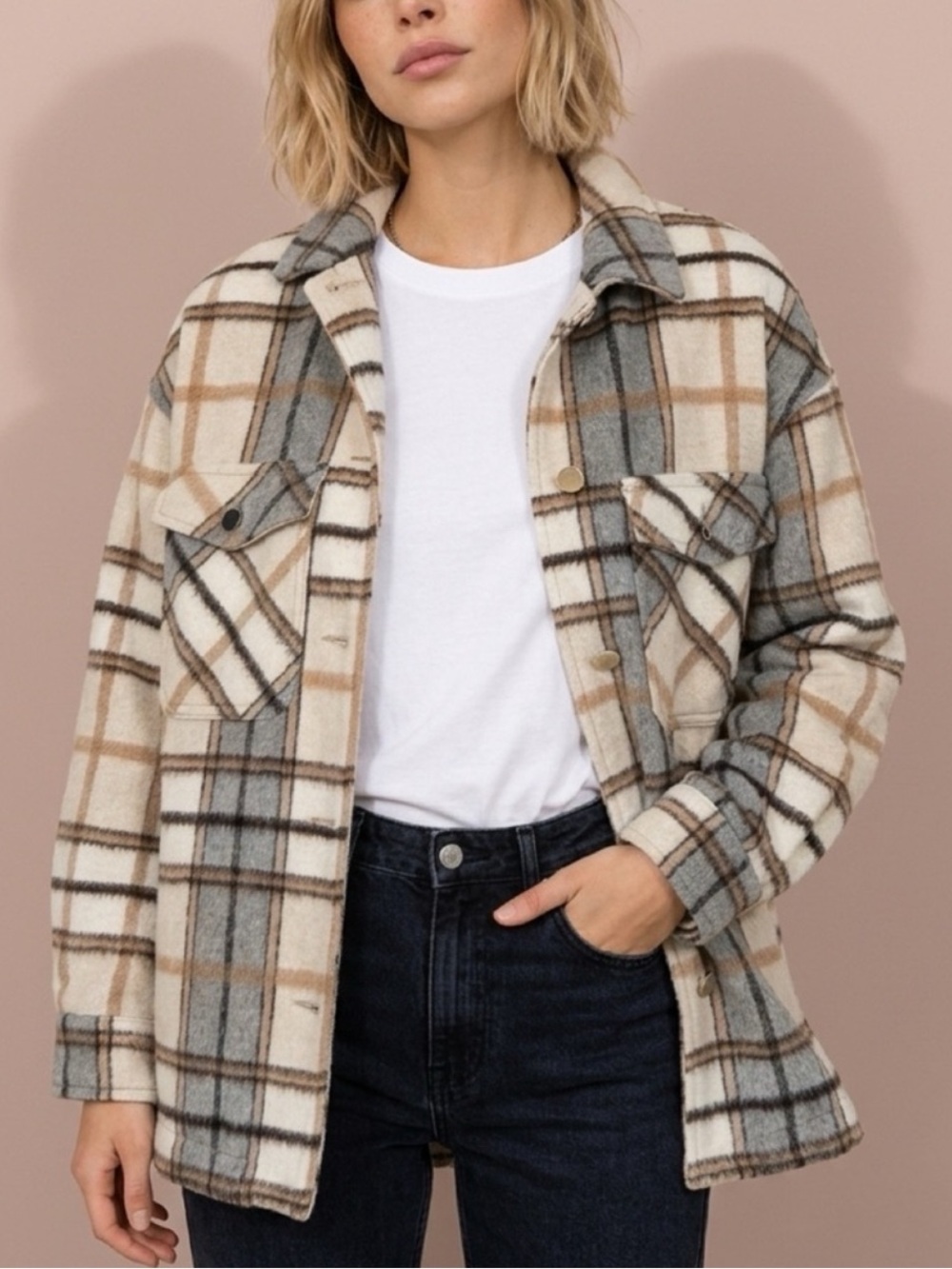 ZARA Plaid Wool Blend Oversized Shacket Shirt
Jacket Size S